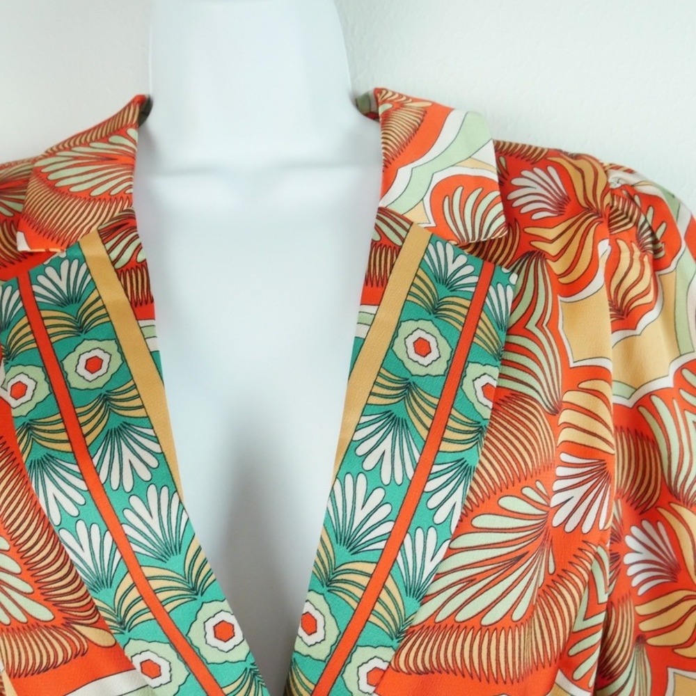 Elliatt NWT Neomi Romper Orange Green Floral Retro Long Sleeve Satin Resort M - Picture 6 of 13